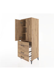 Hyperion Dolap 3 Raflı 3 Çekmeceli 2 Kapaklı 60x44x163 Çam-Çam