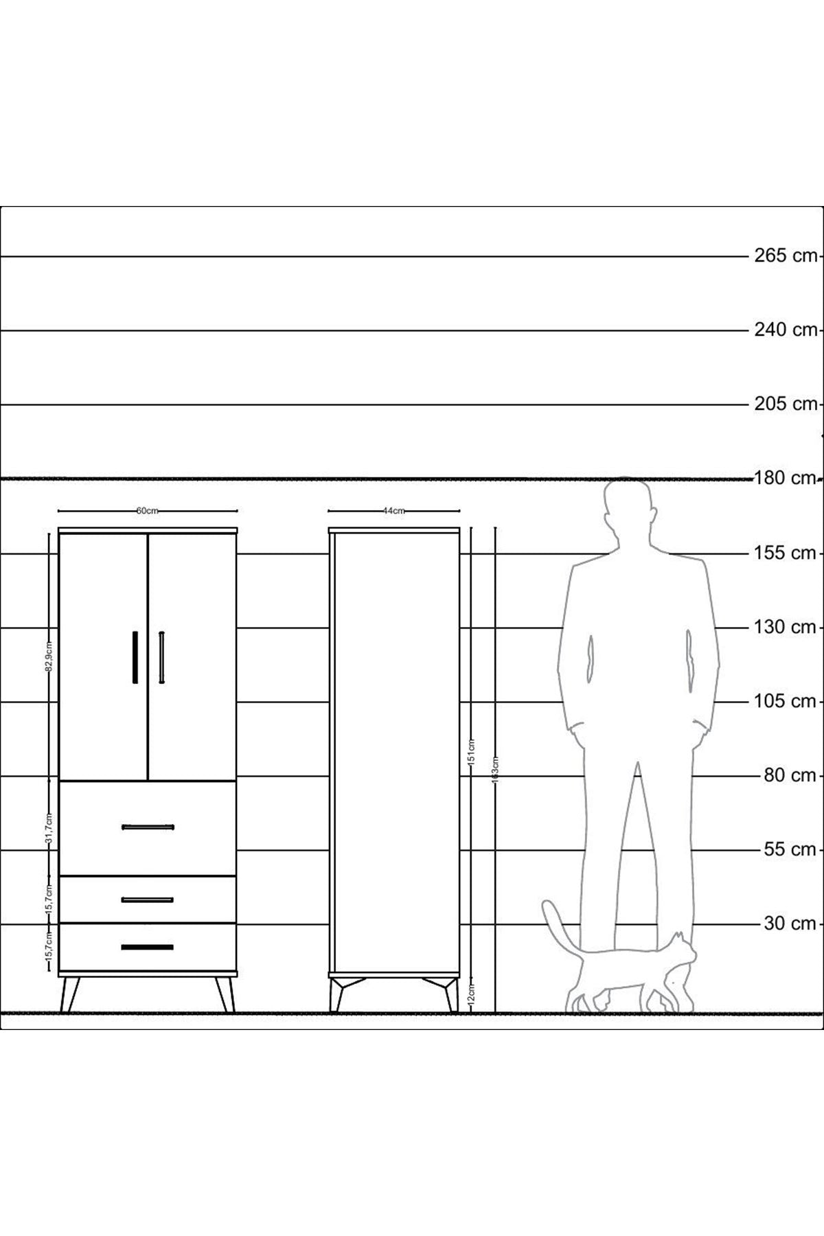 Hyperion Dolap 3 Raflı 3 Çekmeceli 2 Kapaklı 60x44x163 Çam-Çam
