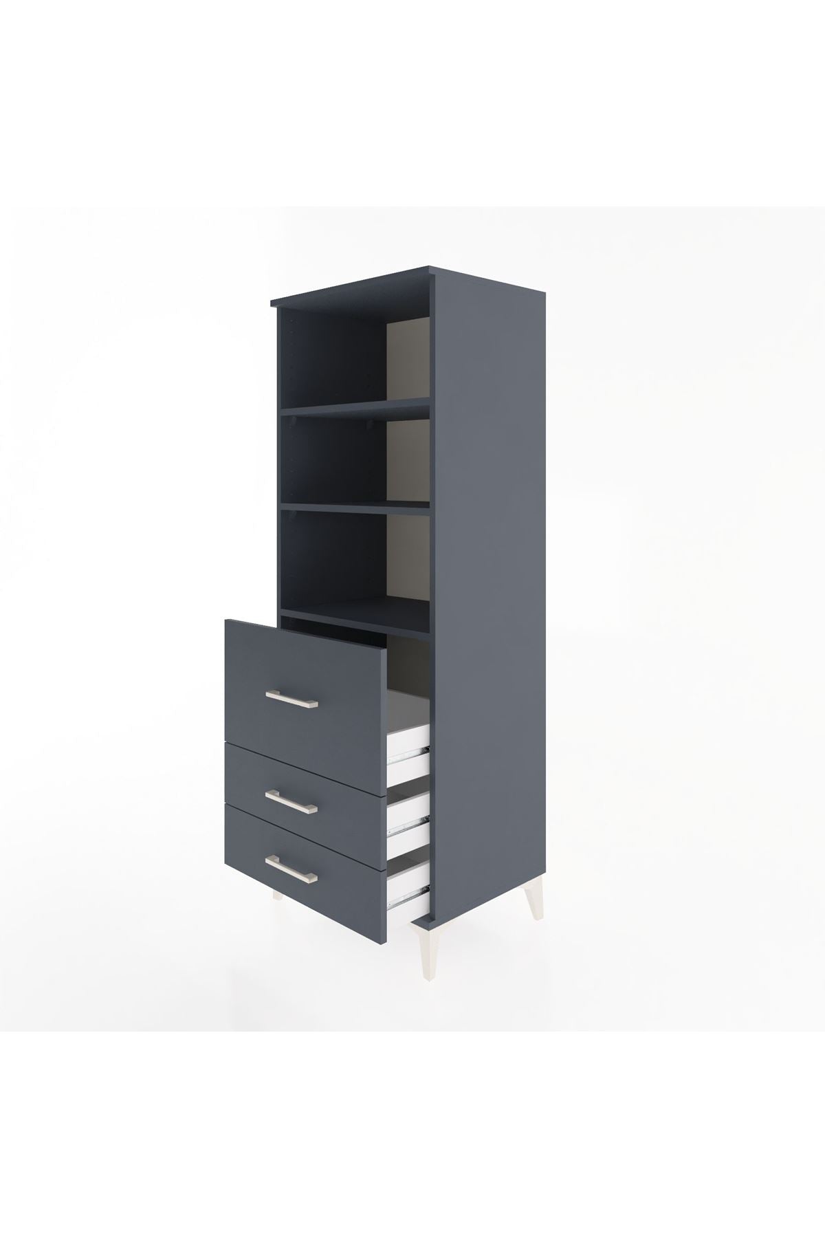 Hyperion Dolap 3 Raflı 3 Çekmeceli 60x44x163 Antrasit-Antrasit