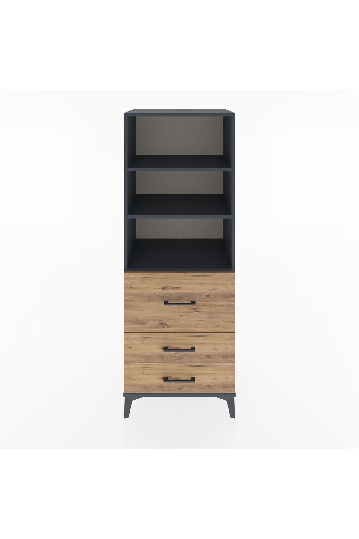 Hyperion Dolap 3 Raflı 3 Çekmeceli 60x44x163 Antrasit-Çam