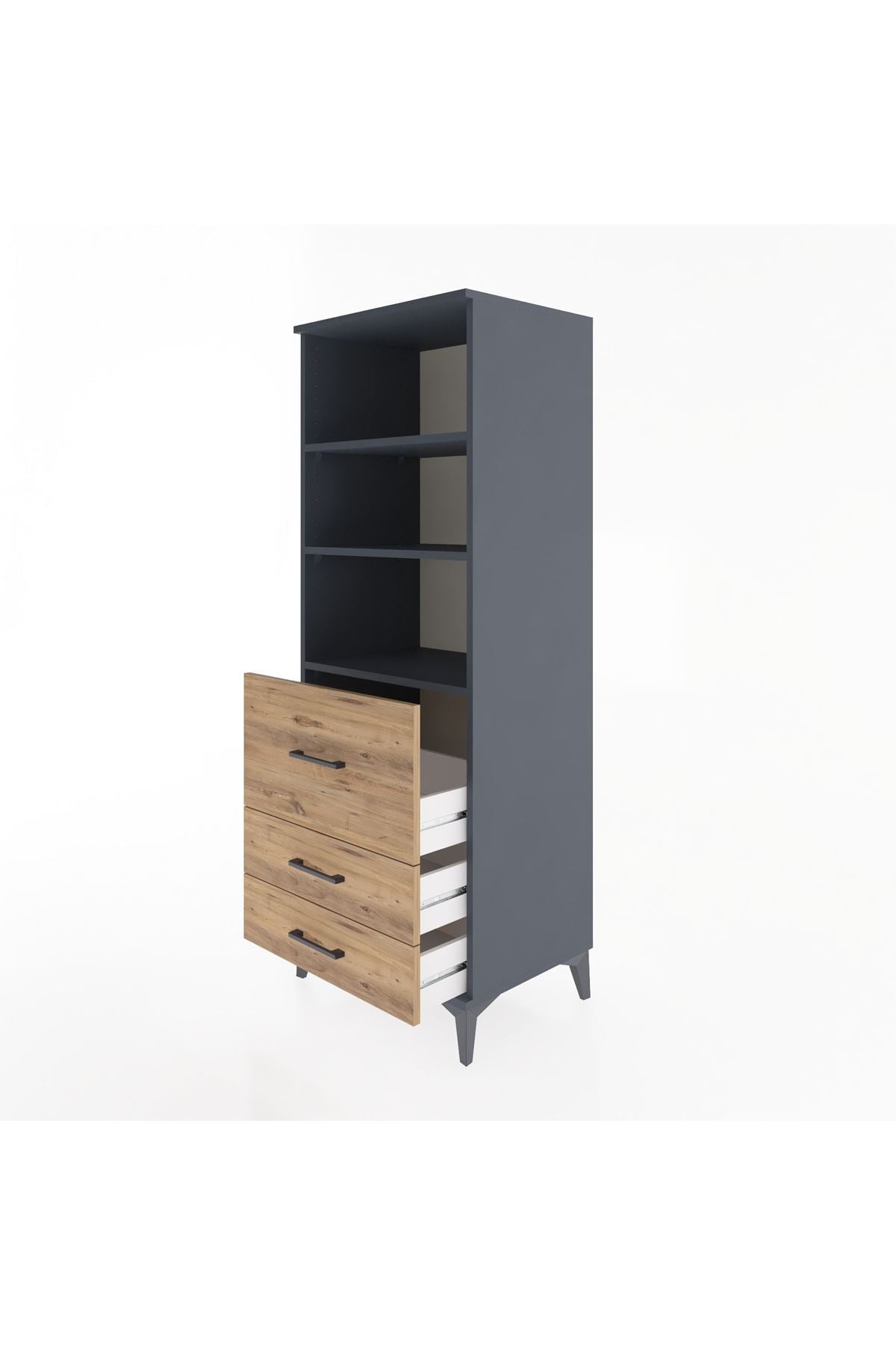 Hyperion Dolap 3 Raflı 3 Çekmeceli 60x44x163 Antrasit-Çam