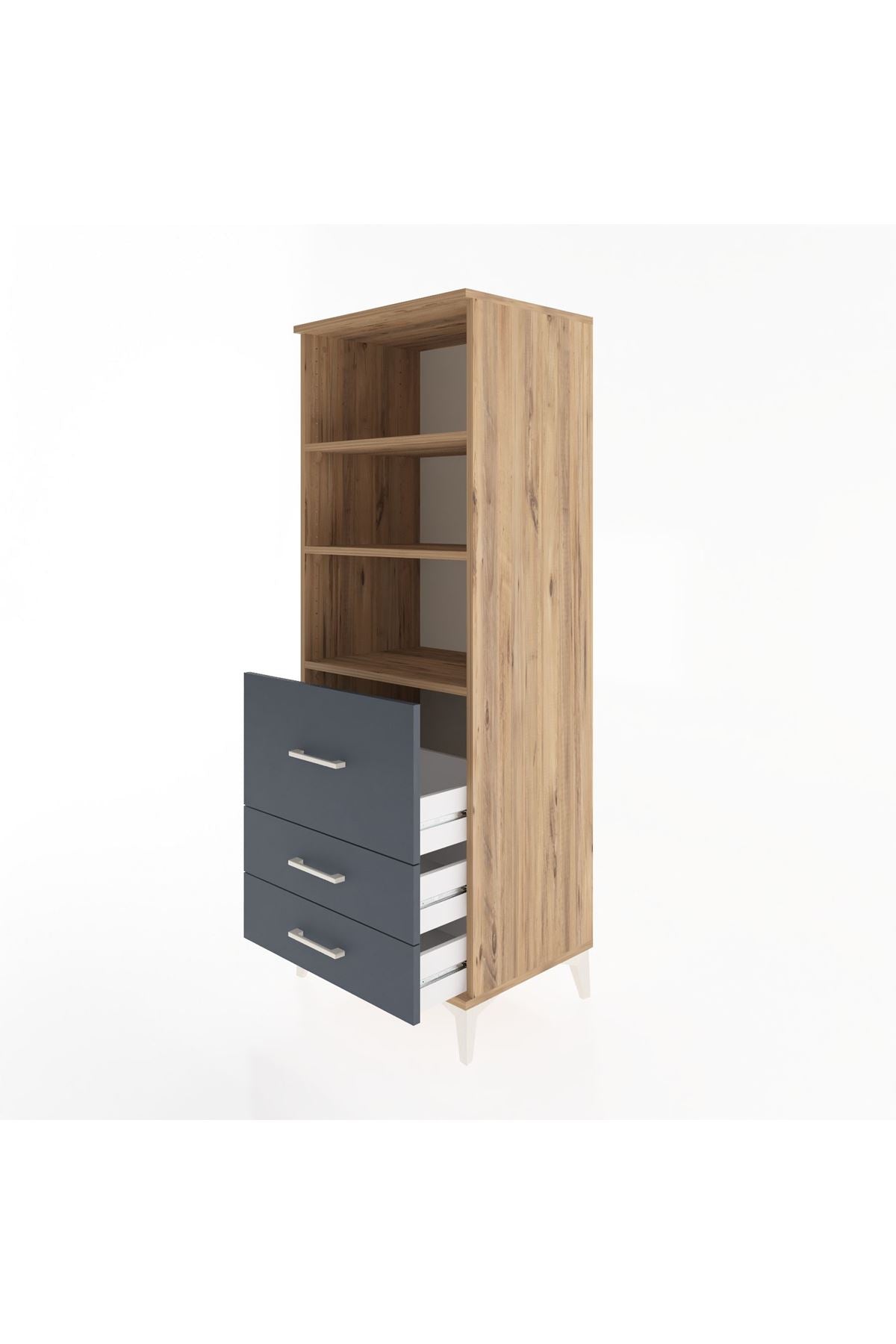 Hyperion Dolap 3 Raflı 3 Çekmeceli 60x44x163 Çam-Antrasit