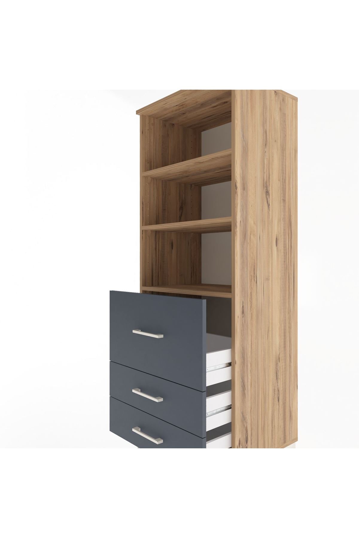 Hyperion Dolap 3 Raflı 3 Çekmeceli 60x44x163 Çam-Antrasit