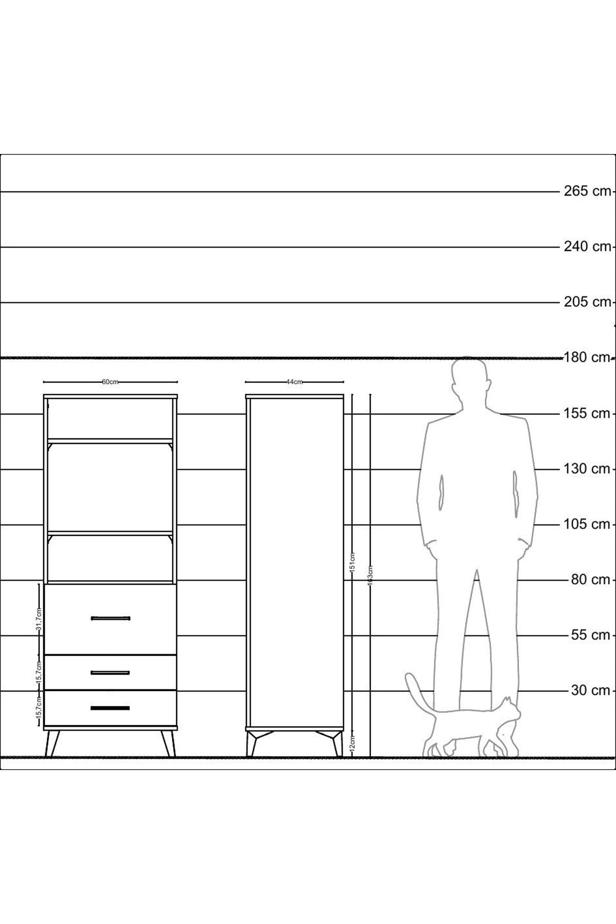Hyperion Dolap 3 Raflı 3 Çekmeceli 60x44x163 Çam-Çam