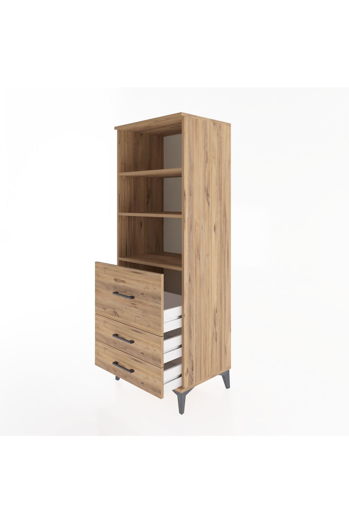 Hyperion Dolap 3 Raflı 3 Çekmeceli 60x44x163 Çam-Çam