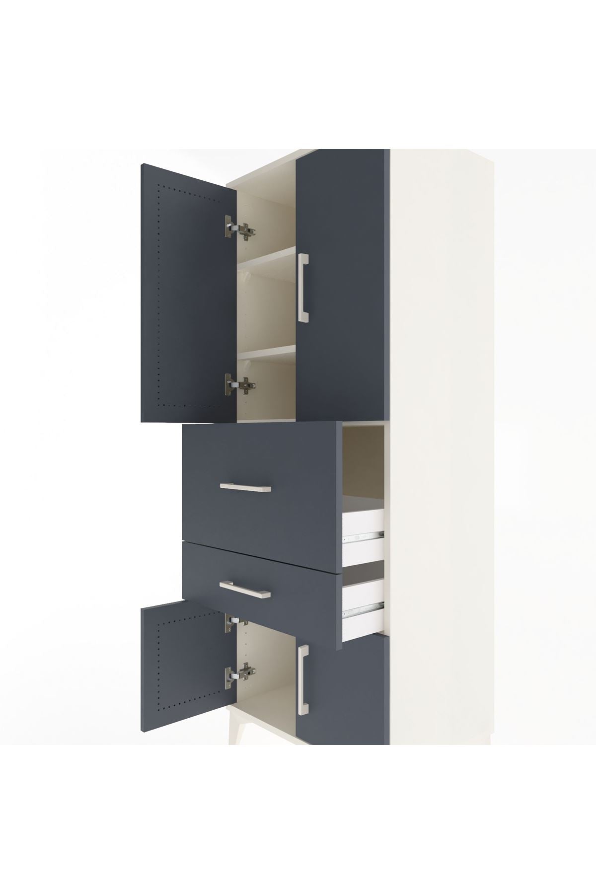 Hyperion Dolap 3 Raflı 2 Çekmeceli 4 Kapaklı 60x44x163 Aytaşı-Antrasit