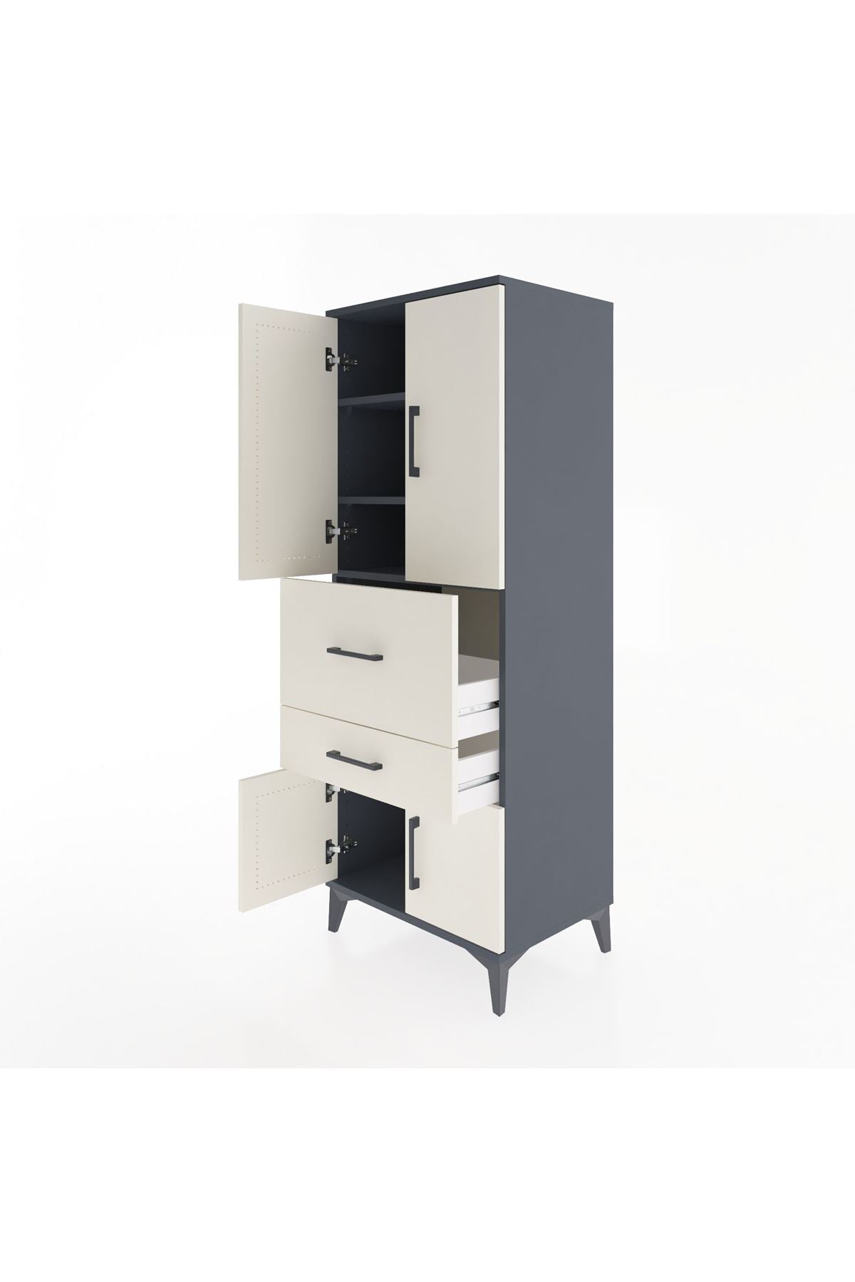 Hyperion Dolap 3 Raflı 2 Çekmeceli 4 Kapaklı 60x44x163 Antrasit-Aytaşı