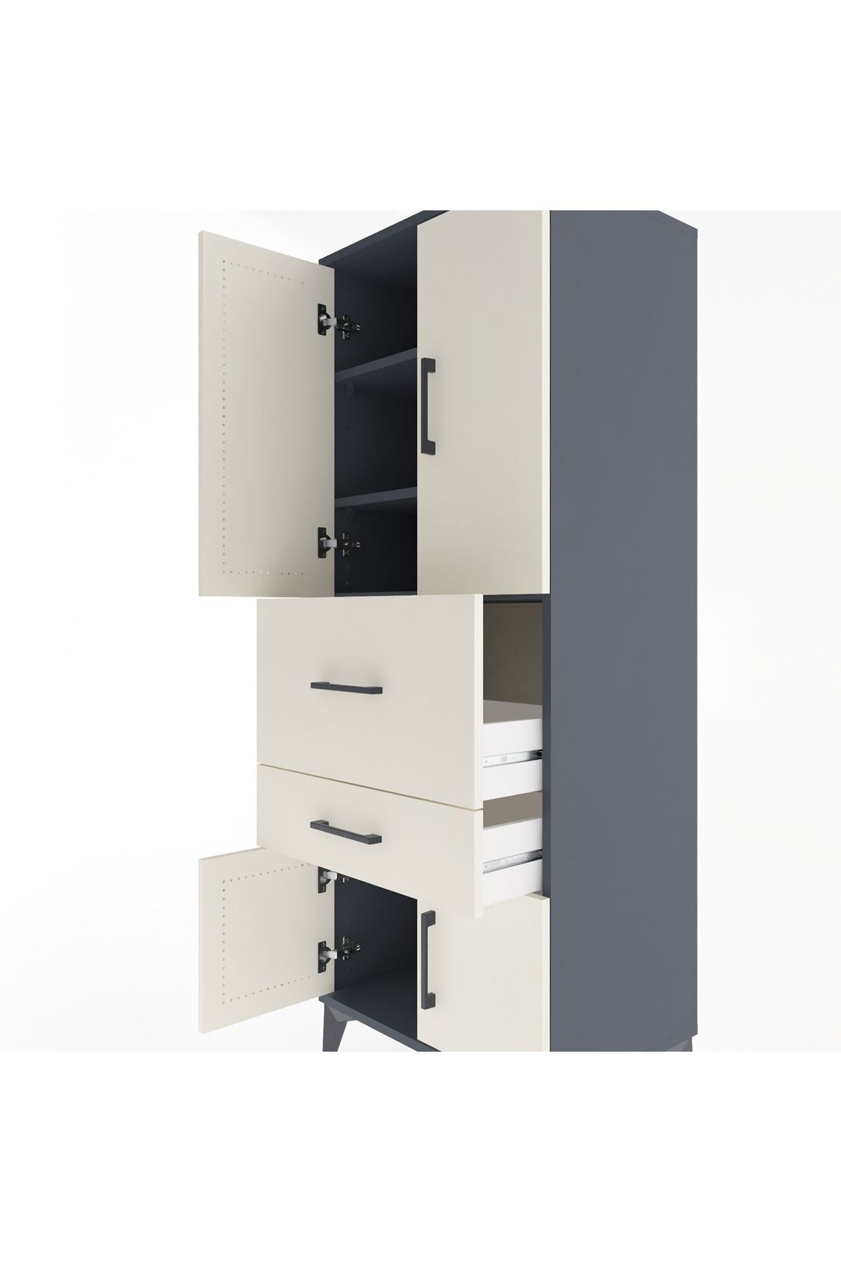 Hyperion Dolap 3 Raflı 2 Çekmeceli 4 Kapaklı 60x44x163 Antrasit-Aytaşı