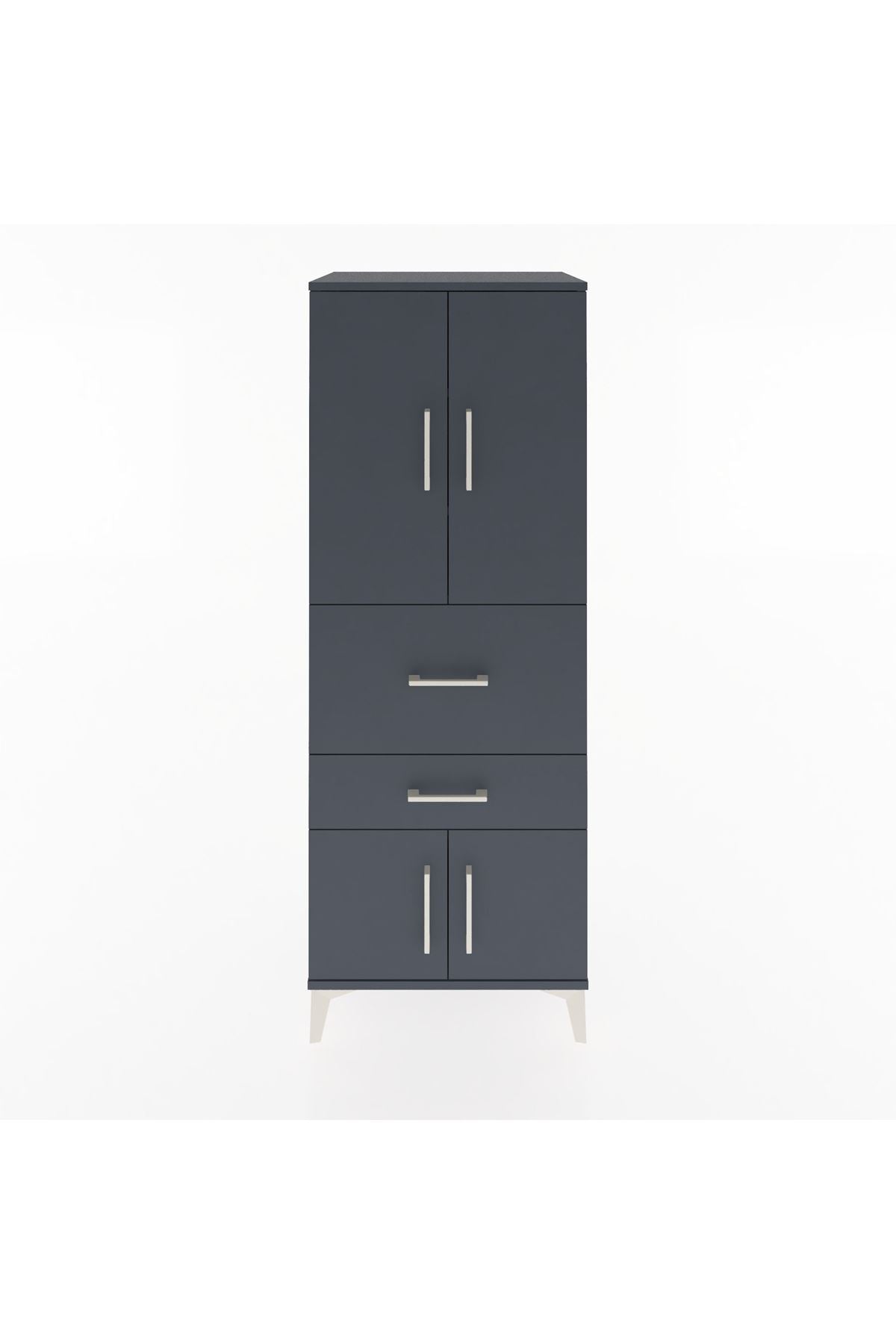 Hyperion Dolap 3 Raflı 2 Çekmeceli 4 Kapaklı 60x44x163 Antrasit-Antrasit