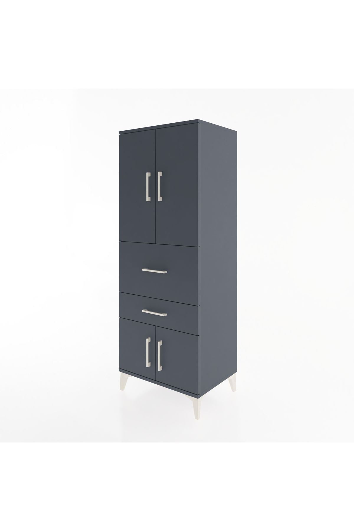Hyperion Dolap 3 Raflı 2 Çekmeceli 4 Kapaklı 60x44x163 Antrasit-Antrasit