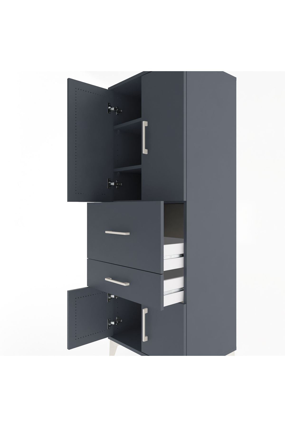 Hyperion Dolap 3 Raflı 2 Çekmeceli 4 Kapaklı 60x44x163 Antrasit-Antrasit