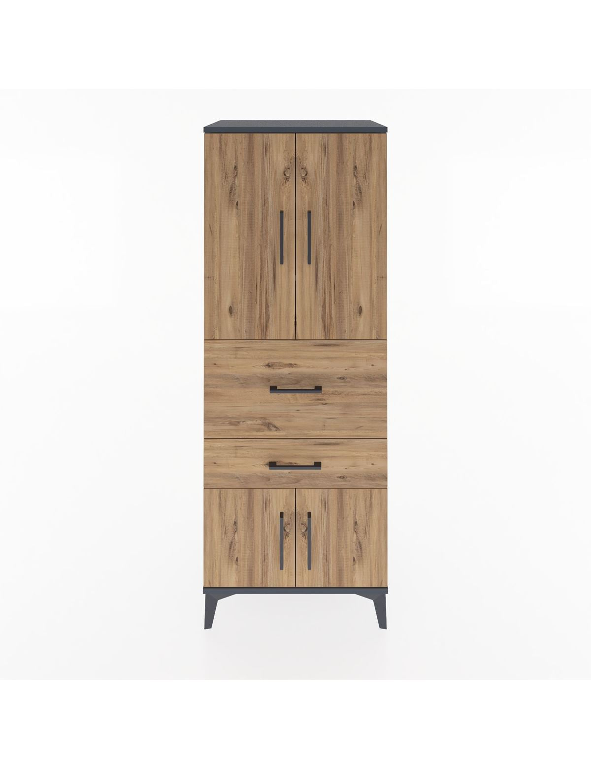 Hyperion Dolap 3 Raflı 2 Çekmeceli 4 Kapaklı 60x44x163 Antrasit-Çam