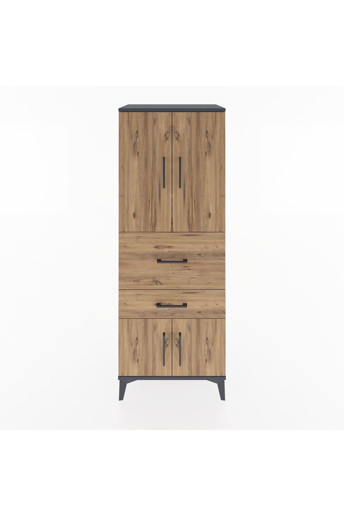 Hyperion Dolap 3 Raflı 2 Çekmeceli 4 Kapaklı 60x44x163 Antrasit-Çam