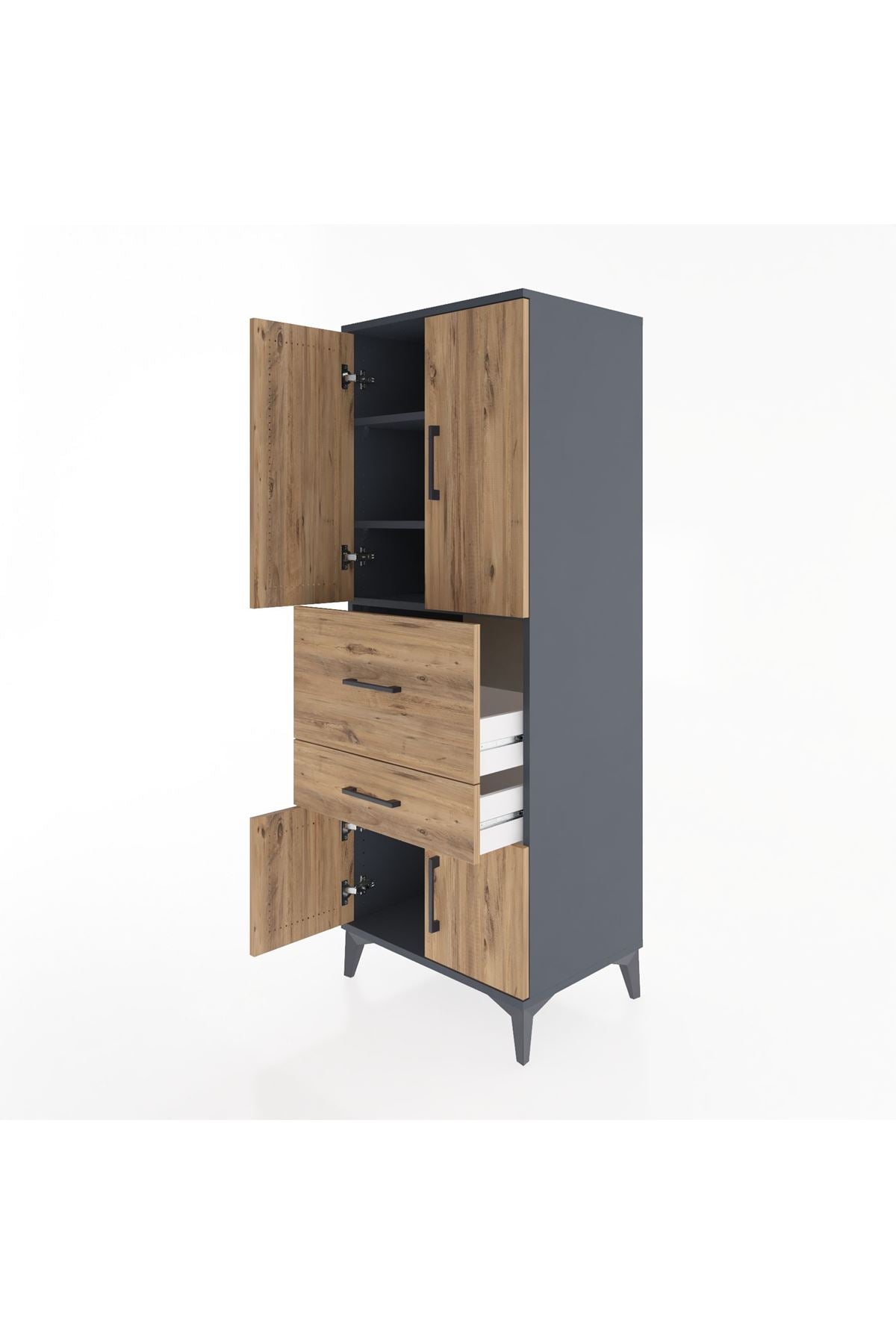 Hyperion Dolap 3 Raflı 2 Çekmeceli 4 Kapaklı 60x44x163 Antrasit-Çam