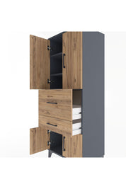 Hyperion Dolap 3 Raflı 2 Çekmeceli 4 Kapaklı 60x44x163 Antrasit-Çam
