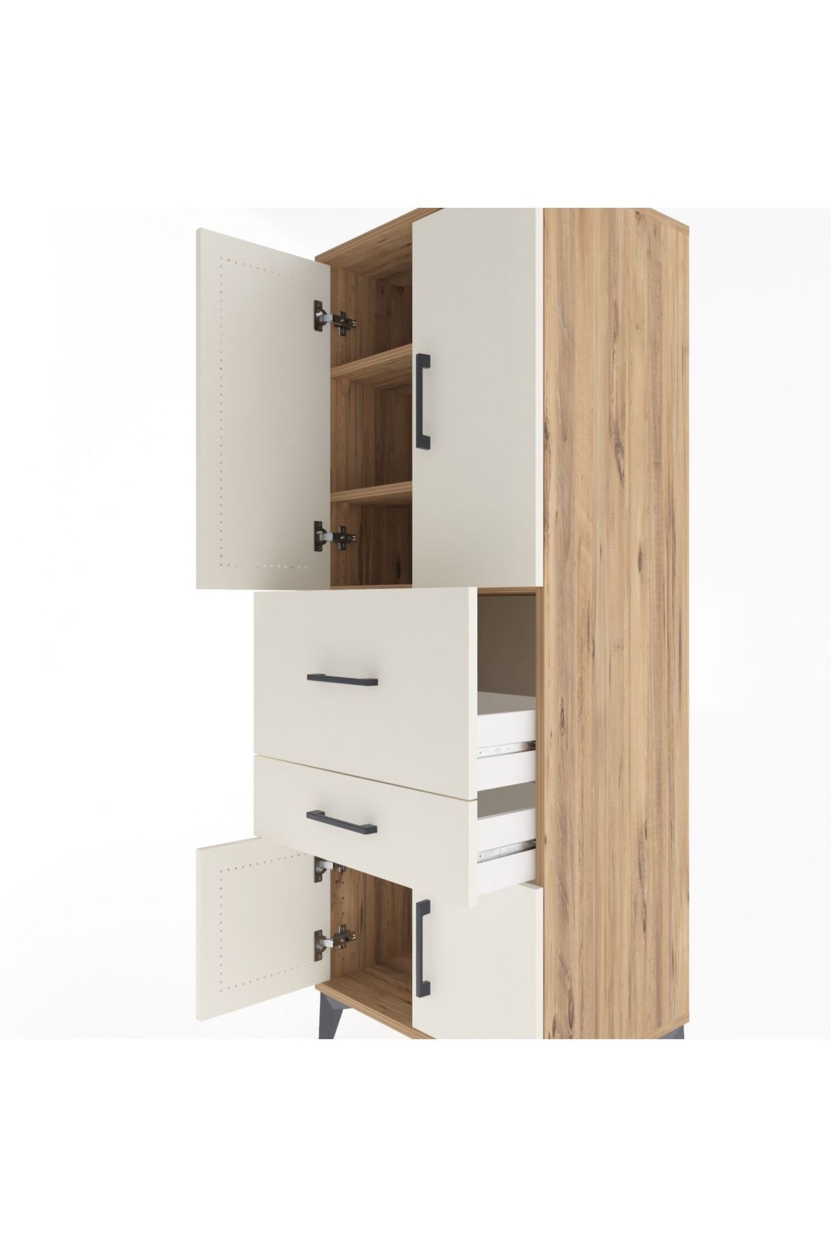 Hyperion Dolap 3 Raflı 2 Çekmeceli 4 Kapaklı 60x44x163 Çam-Aytaşı