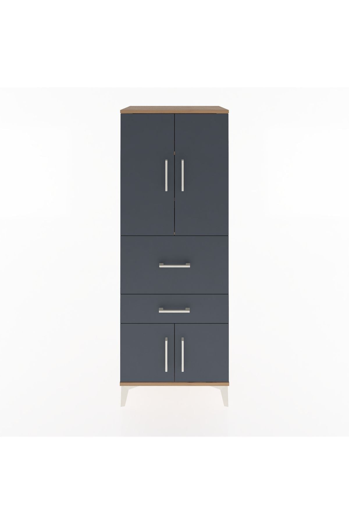 Hyperion Dolap 3 Raflı 2 Çekmeceli 4 Kapaklı 60x44x163 Çam-Antrasit