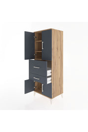 Hyperion Dolap 3 Raflı 2 Çekmeceli 4 Kapaklı 60x44x163 Çam-Antrasit