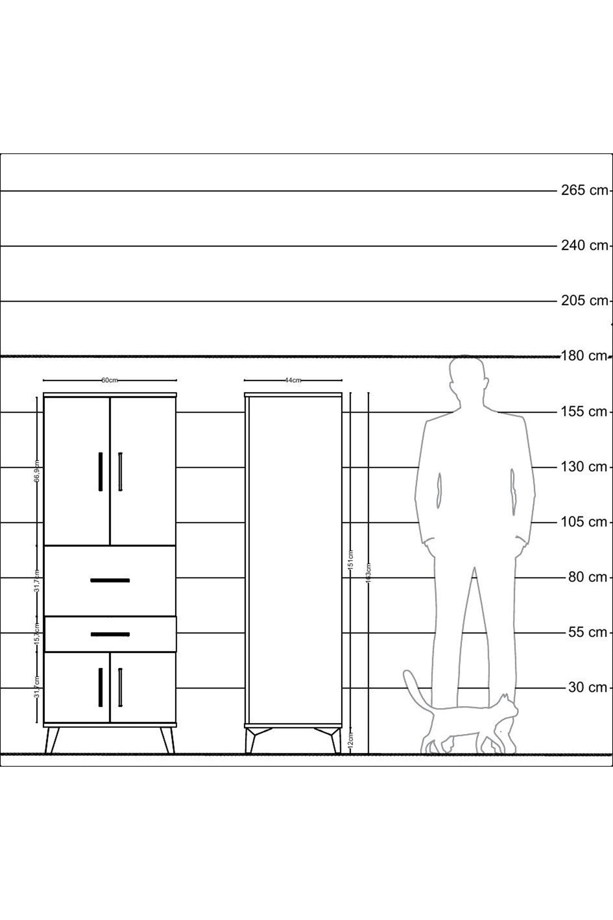 Hyperion Dolap 3 Raflı 2 Çekmeceli 4 Kapaklı 60x44x163 Çam-Antrasit