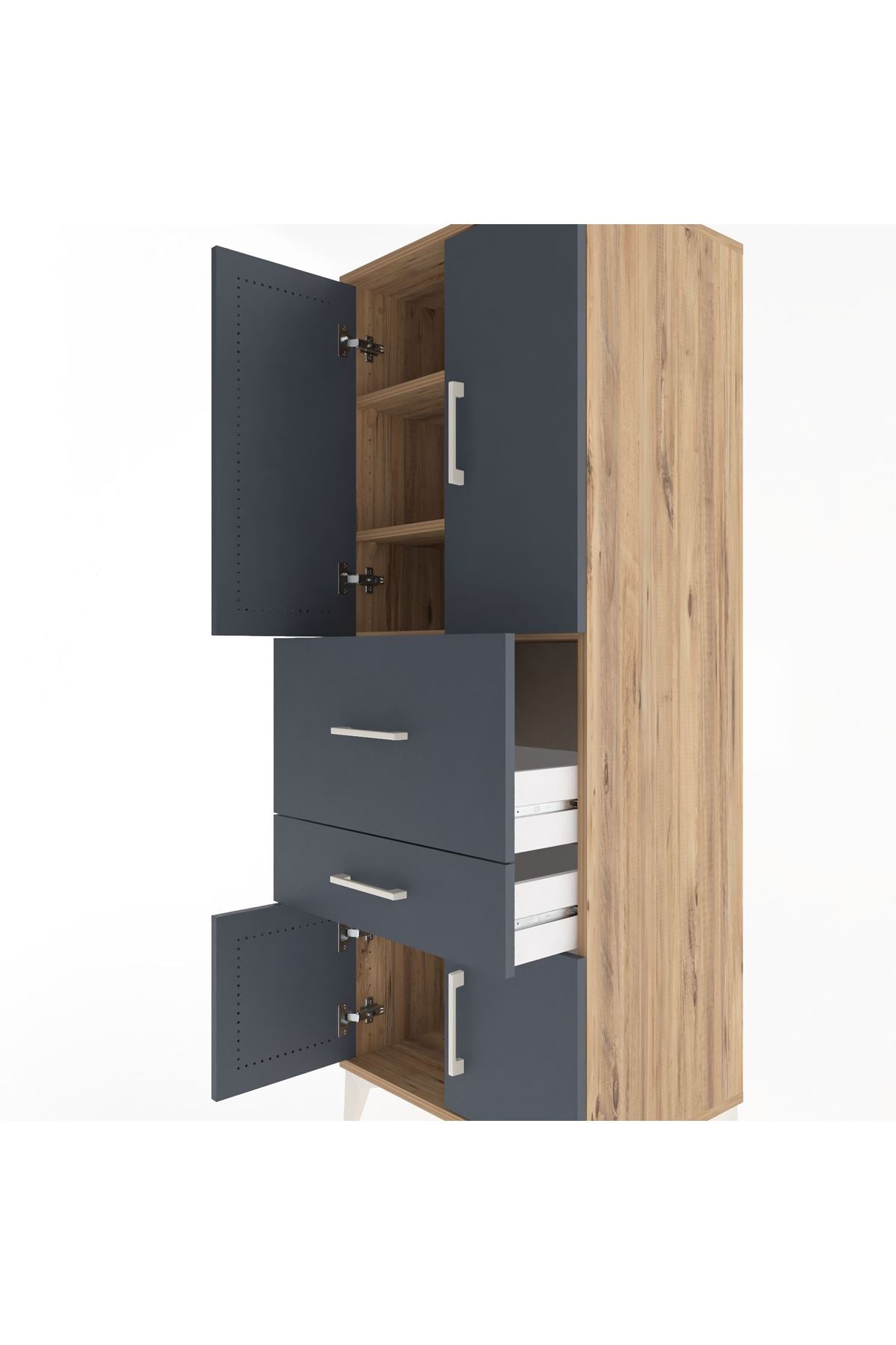 Hyperion Dolap 3 Raflı 2 Çekmeceli 4 Kapaklı 60x44x163 Çam-Antrasit