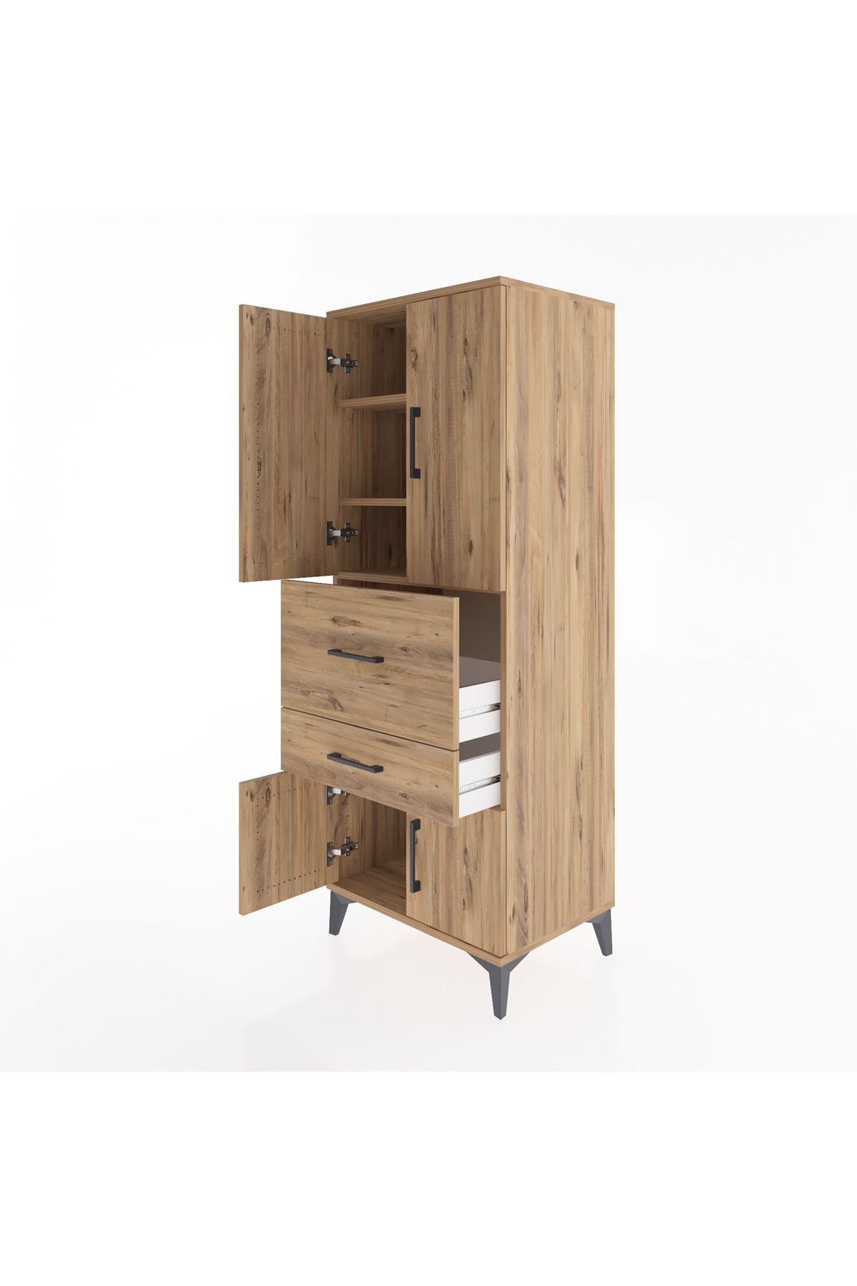 Hyperion Dolap 3 Raflı 2 Çekmeceli 4 Kapaklı 60x44x163 Çam-Çam