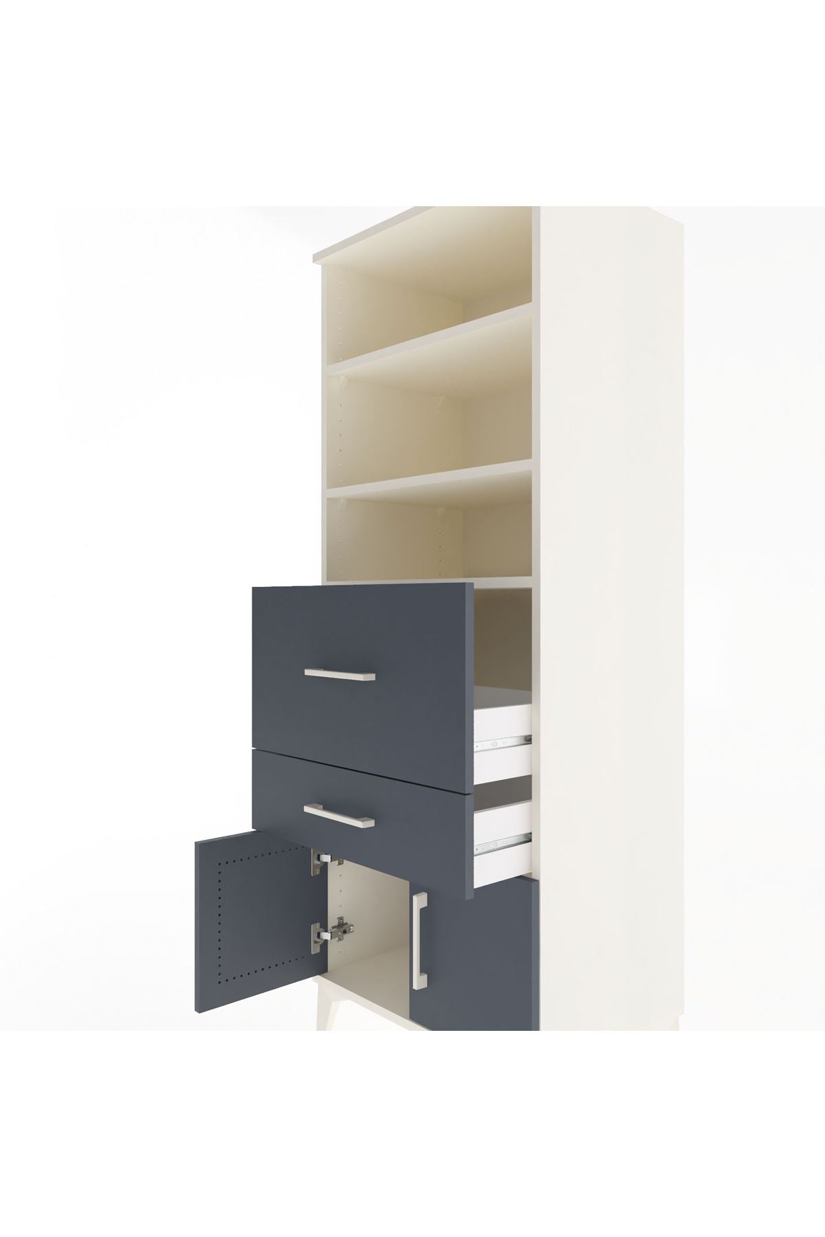 Hyperion Dolap 3 Raflı 2 Çekmeceli 2 Kapaklı 60x44x163 Aytaşı-Antrasit