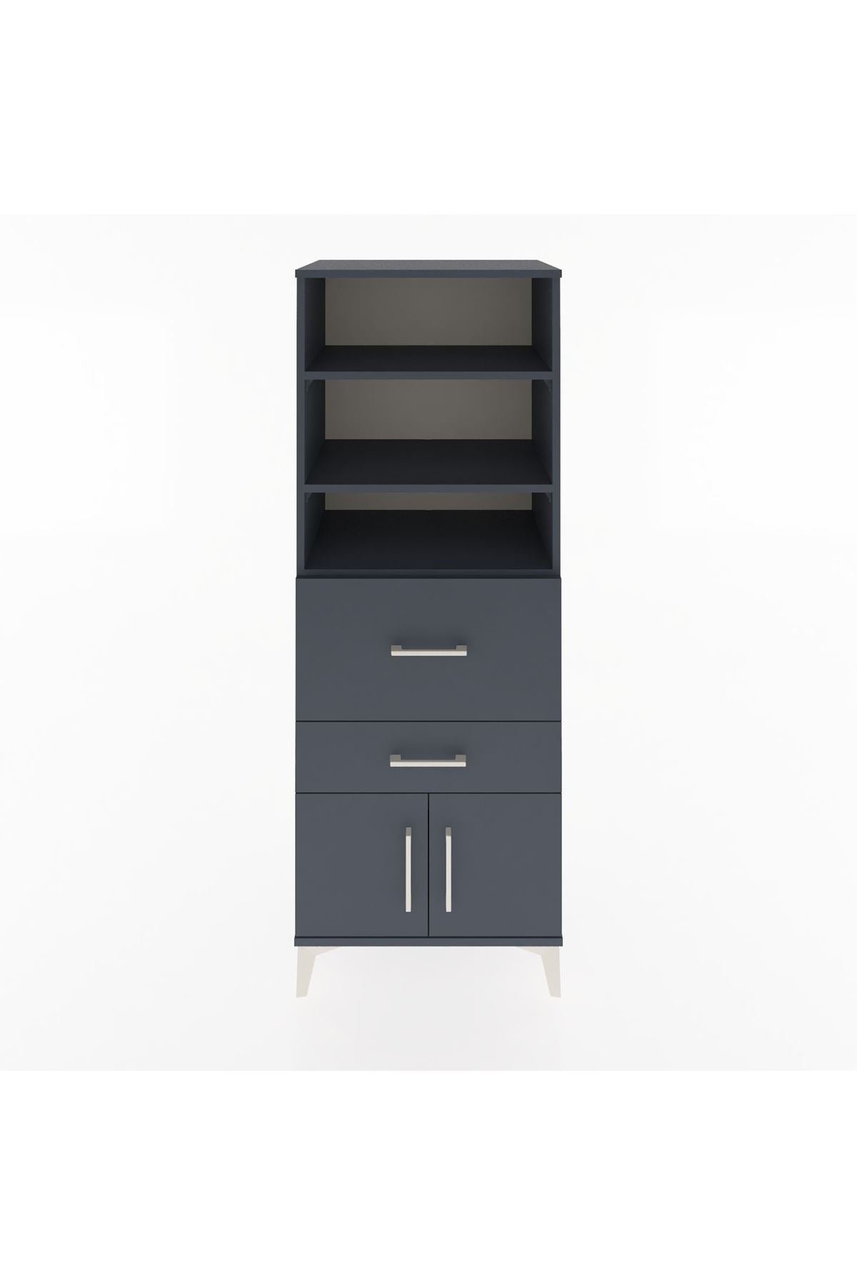 Hyperion Dolap 3 Raflı 2 Çekmeceli 2 Kapaklı 60x44x163 Antrasit-Antrasit