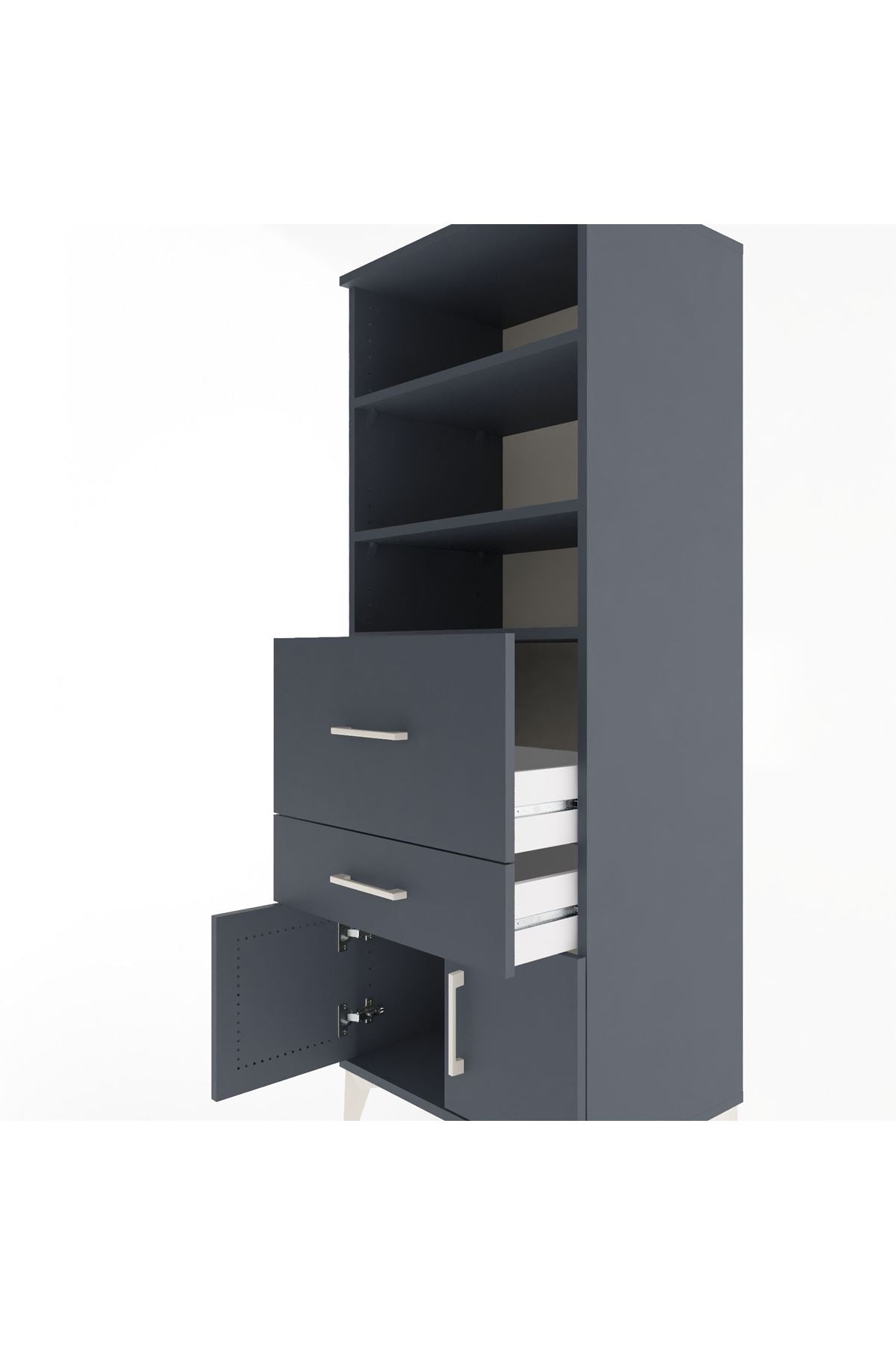 Hyperion Dolap 3 Raflı 2 Çekmeceli 2 Kapaklı 60x44x163 Antrasit-Antrasit