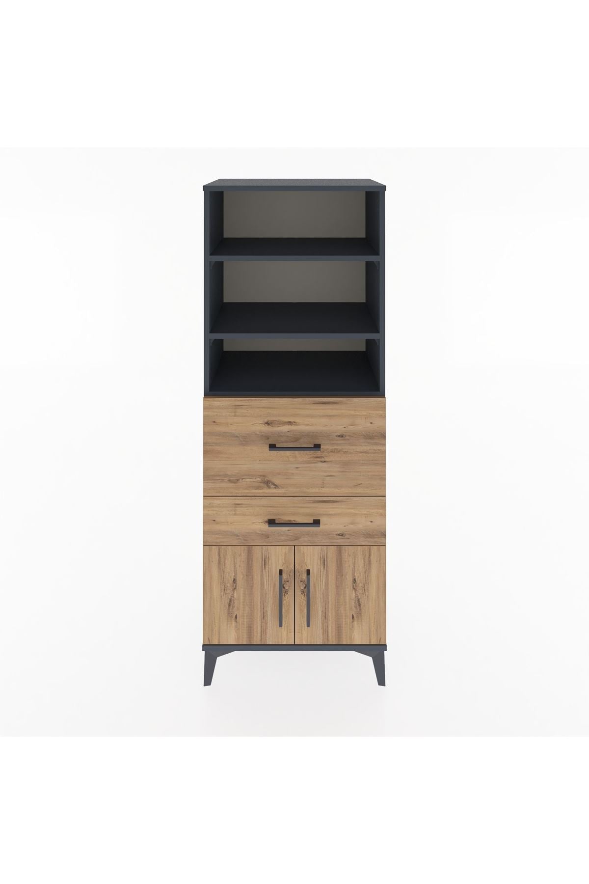 Hyperion Dolap 3 Raflı 2 Çekmeceli 2 Kapaklı 60x44x163 Antrasit-Çam