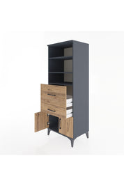 Hyperion Dolap 3 Raflı 2 Çekmeceli 2 Kapaklı 60x44x163 Antrasit-Çam