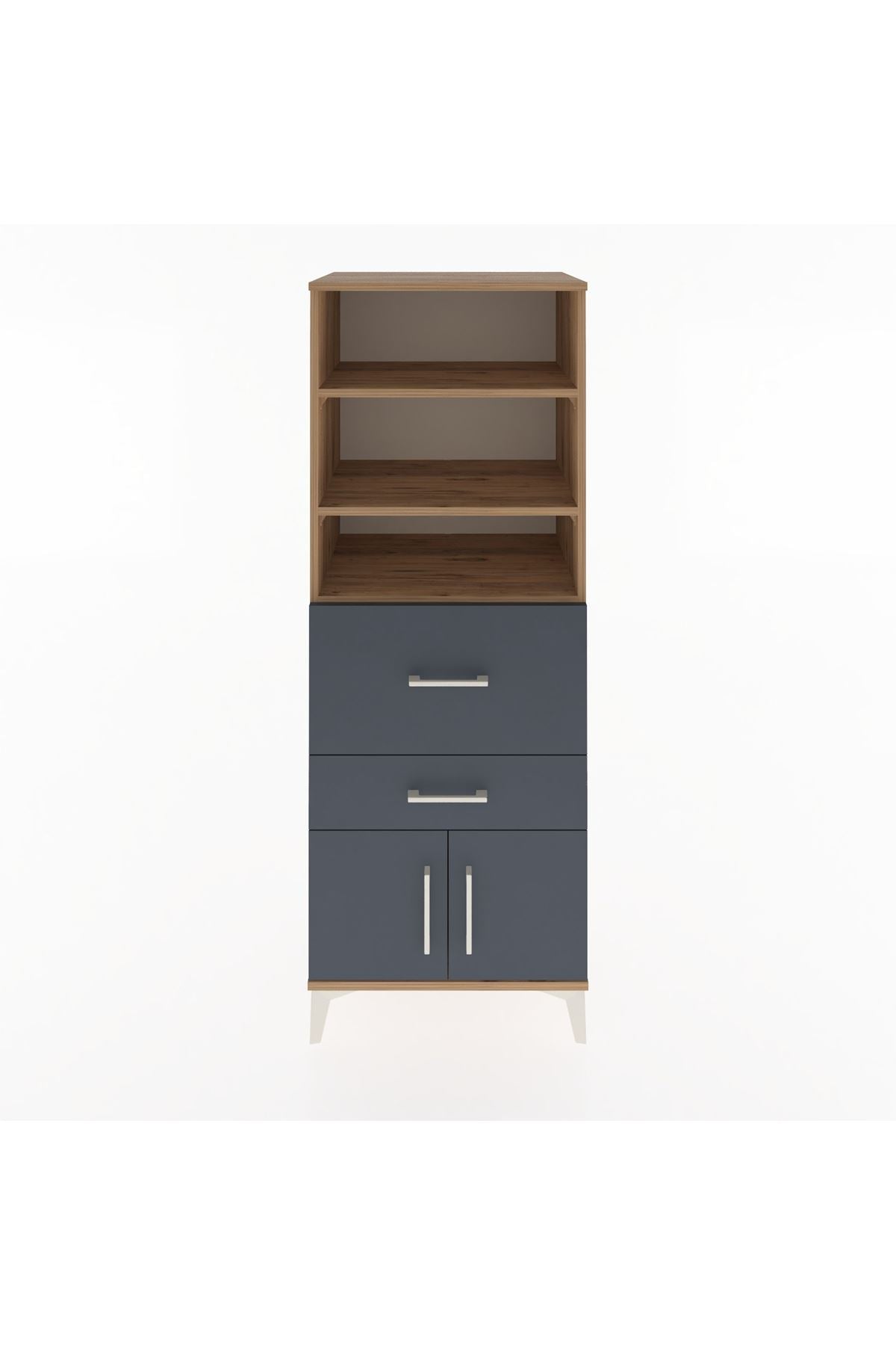 Hyperion Dolap 3 Raflı 2 Çekmeceli 2 Kapaklı 60x44x163 Çam-Antrasit