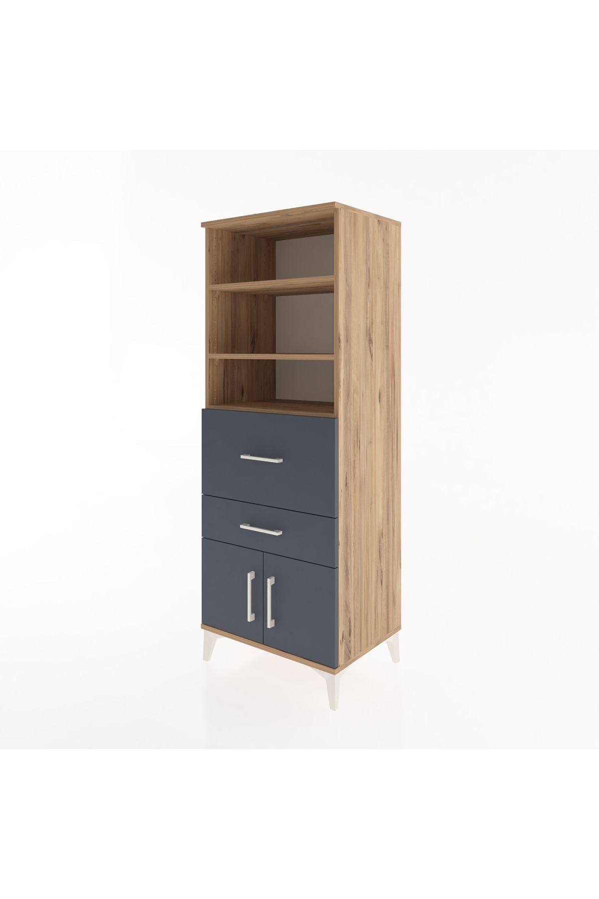 Hyperion Dolap 3 Raflı 2 Çekmeceli 2 Kapaklı 60x44x163 Çam-Antrasit
