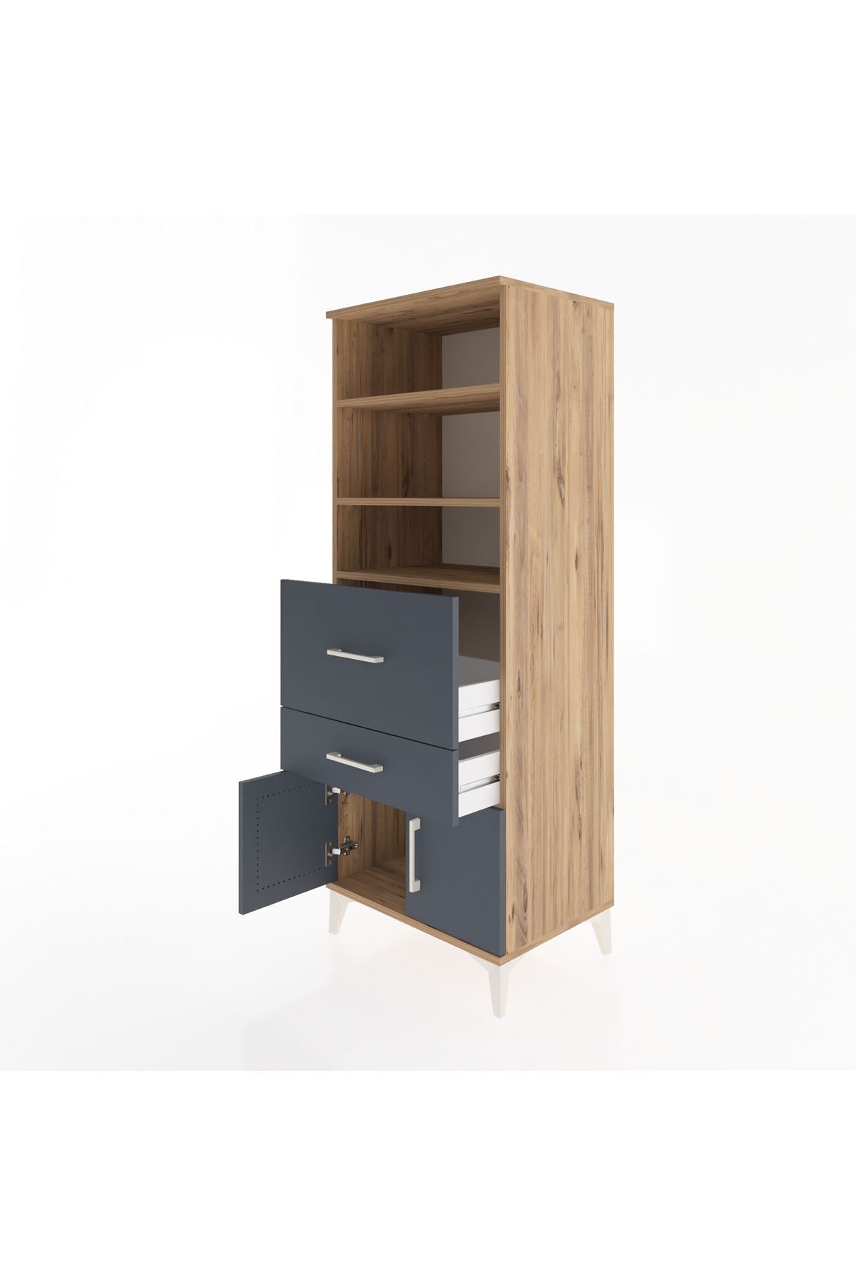 Hyperion Dolap 3 Raflı 2 Çekmeceli 2 Kapaklı 60x44x163 Çam-Antrasit