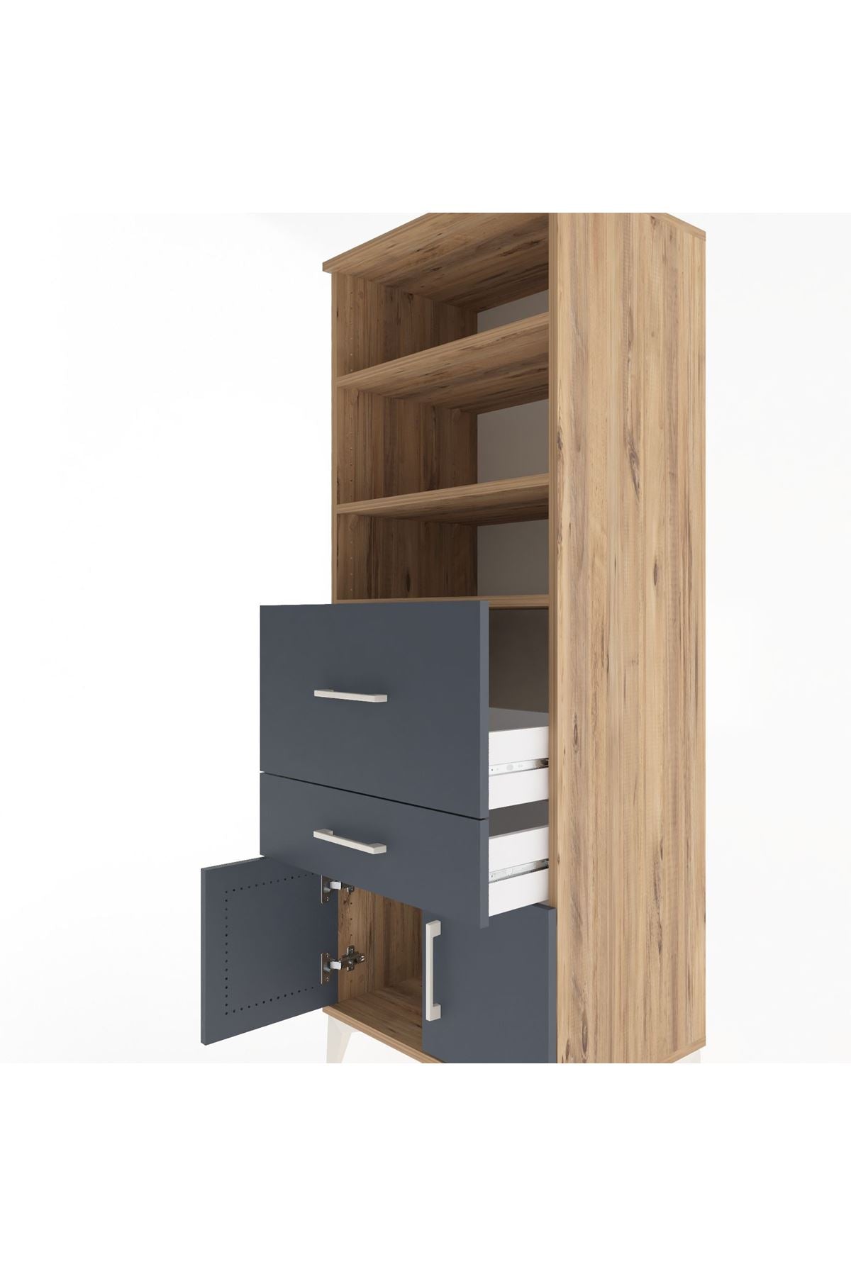 Hyperion Dolap 3 Raflı 2 Çekmeceli 2 Kapaklı 60x44x163 Çam-Antrasit