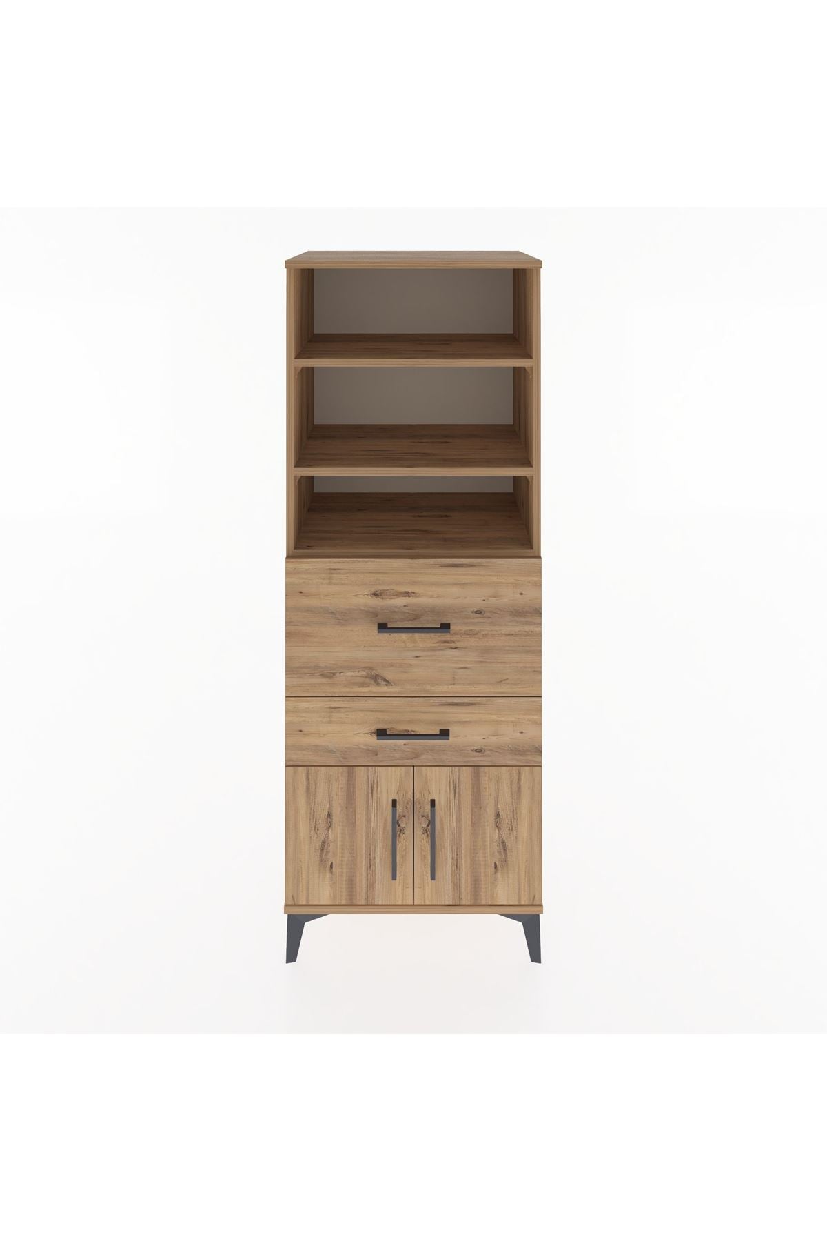 Hyperion Dolap 3 Raflı 2 Çekmeceli 2 Kapaklı 60x44x163 Çam-Çam