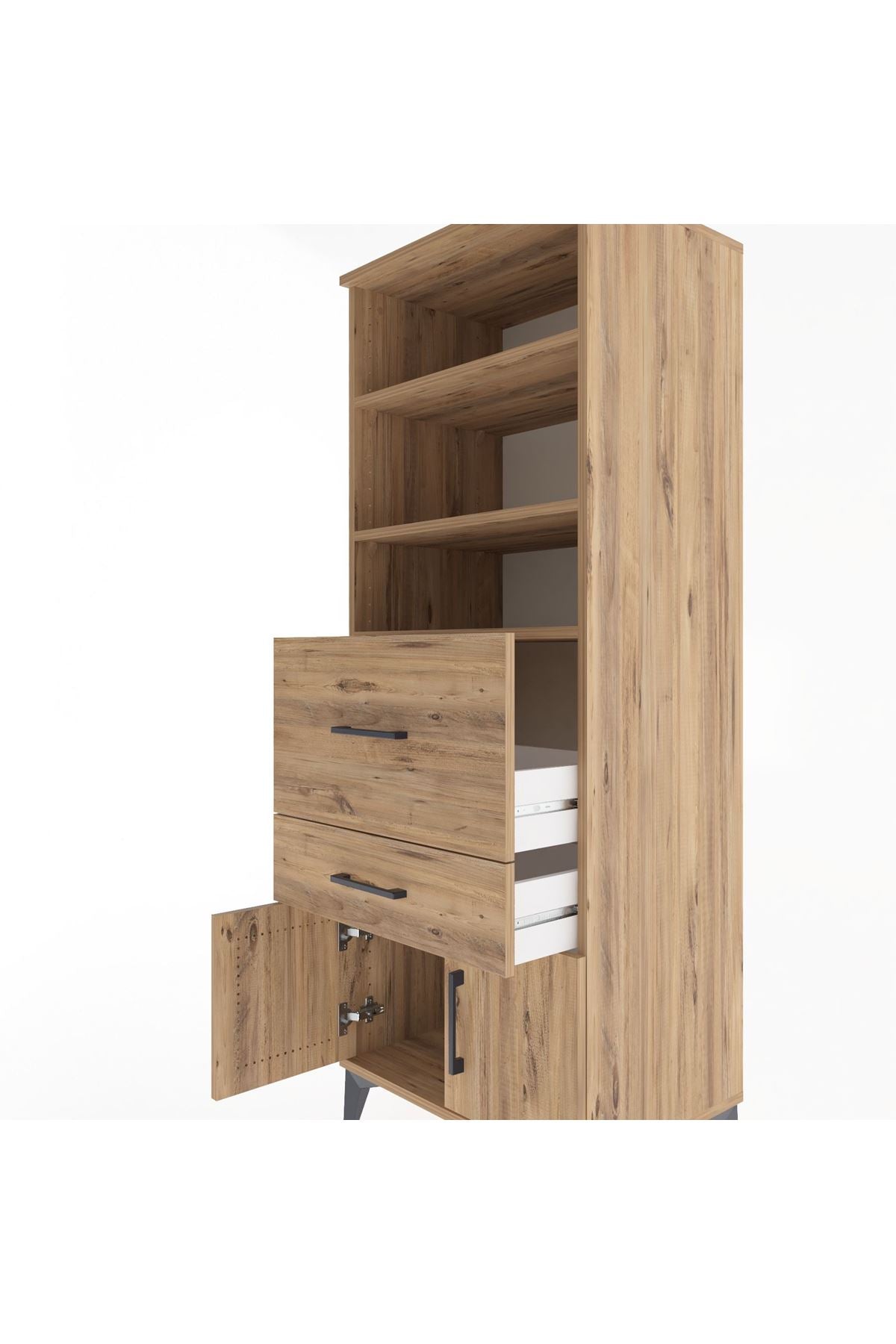 Hyperion Dolap 3 Raflı 2 Çekmeceli 2 Kapaklı 60x44x163 Çam-Çam