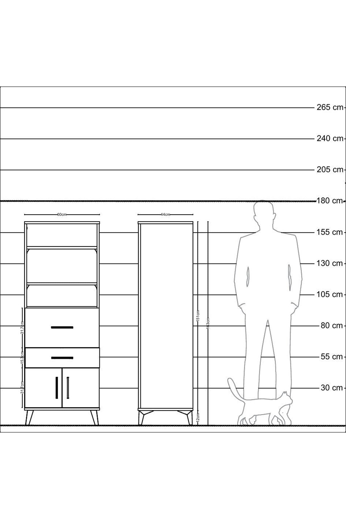 Hyperion Dolap 3 Raflı 2 Çekmeceli 2 Kapaklı 60x44x163 Çam-Çam