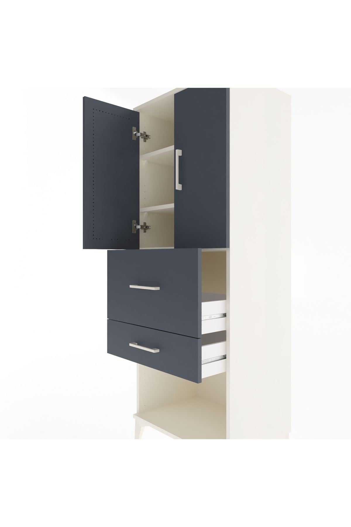 Hyperion Dolap 3 Raflı 2 Çekmeceli 2 Kapaklı 60x44x163 Aytaşı-Antrasit