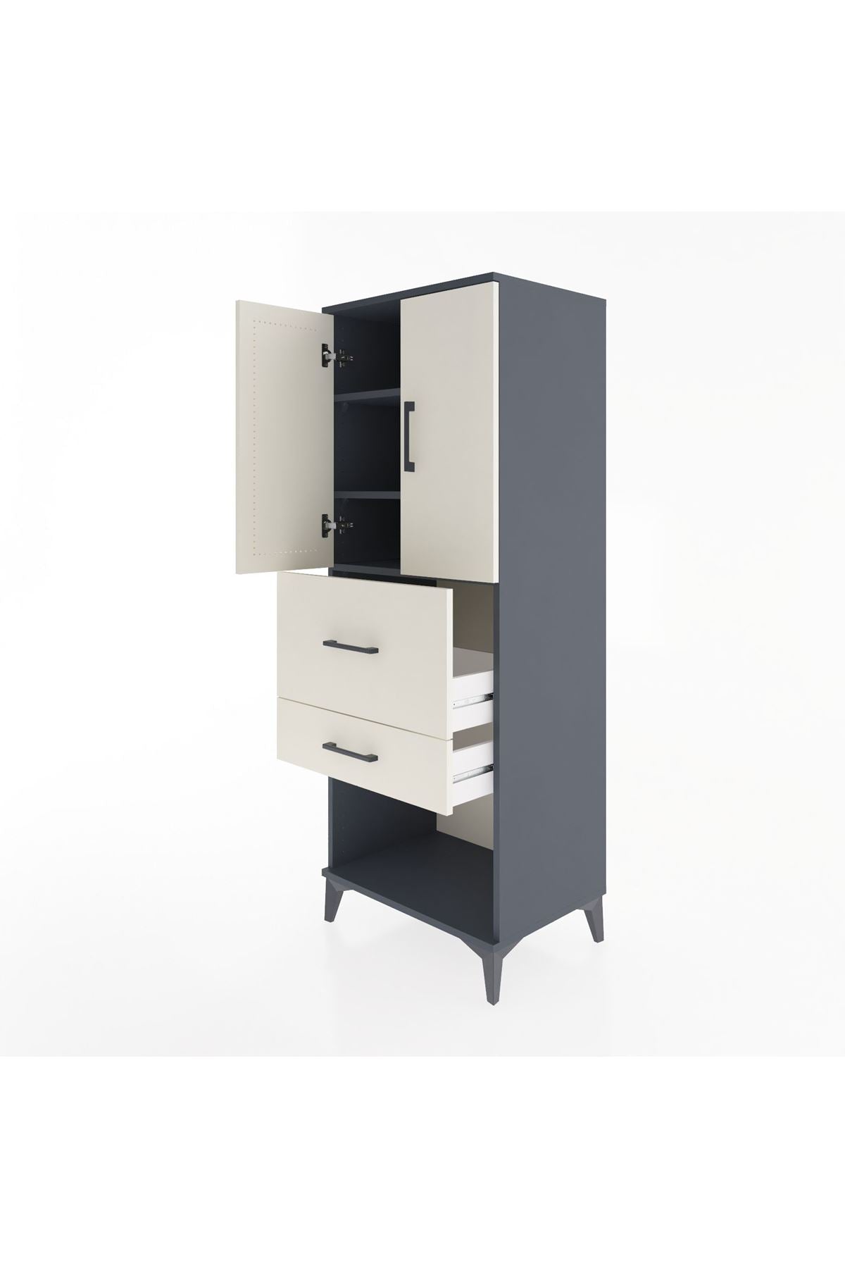Hyperion Dolap 3 Raflı 2 Çekmeceli 2 Kapaklı 60x44x163 Antrasit-Aytaşı