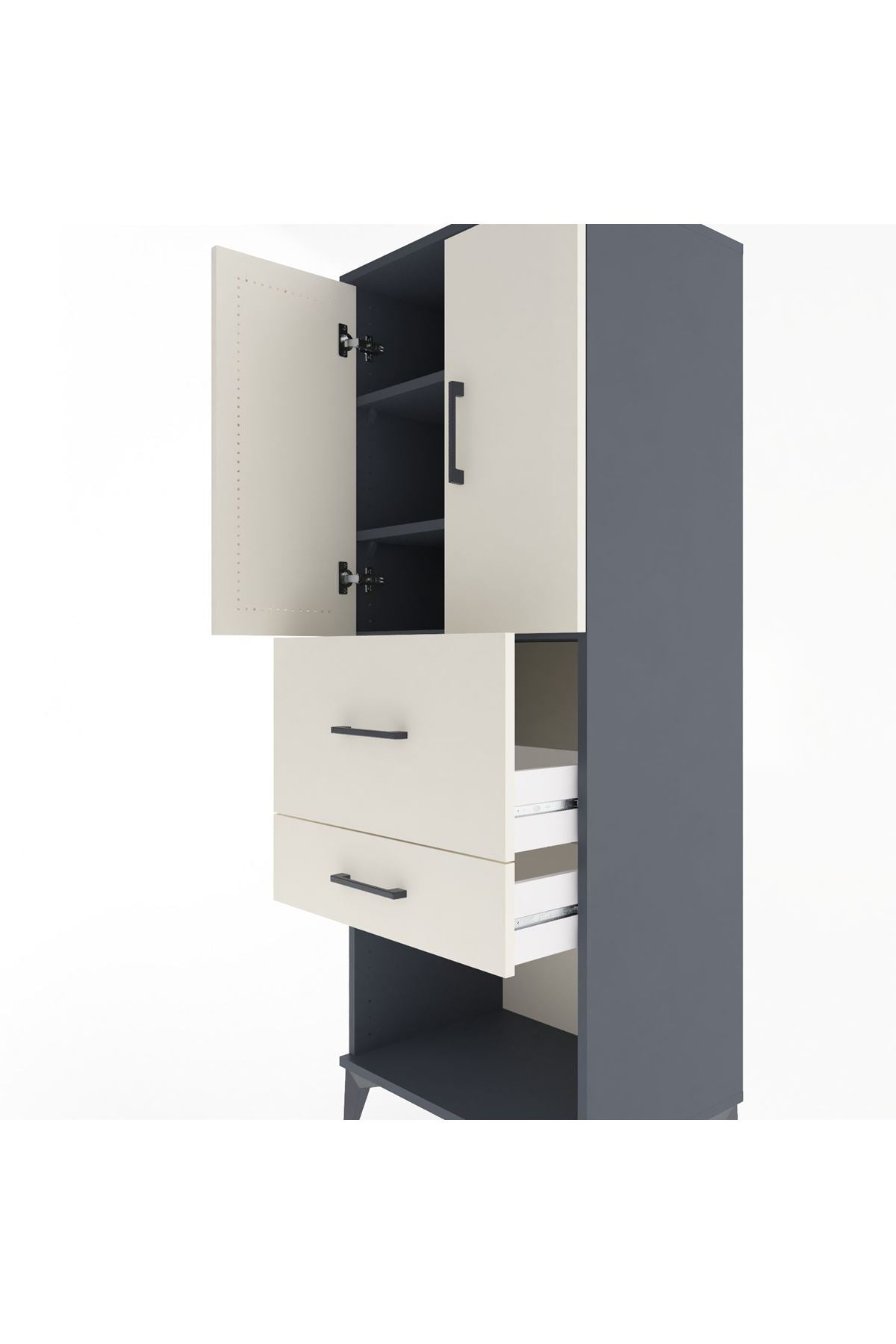 Hyperion Dolap 3 Raflı 2 Çekmeceli 2 Kapaklı 60x44x163 Antrasit-Aytaşı