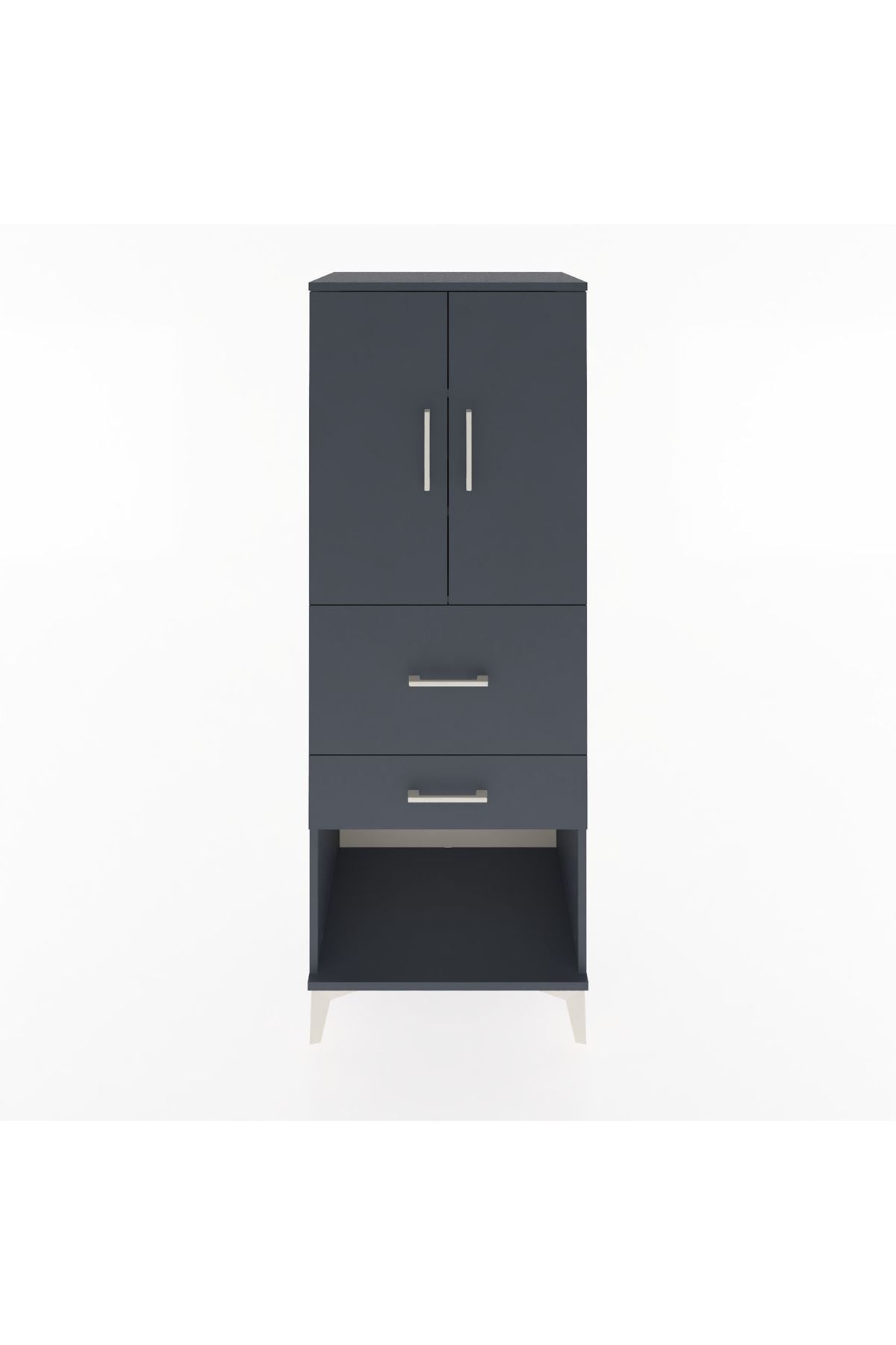 Hyperion Dolap 3 Raflı 2 Çekmeceli 2 Kapaklı 60x44x163 Antrasit-Antrasit