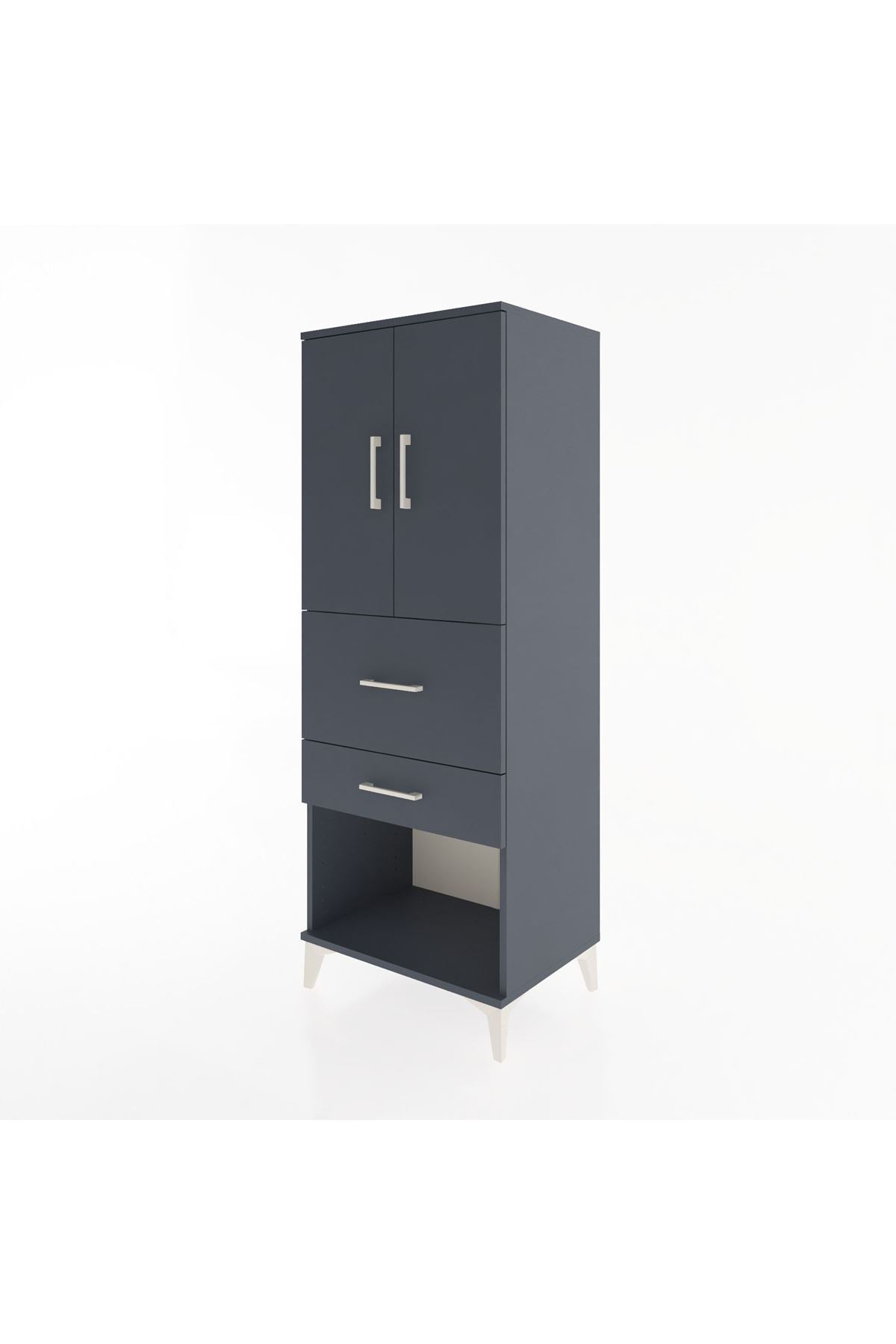 Hyperion Dolap 3 Raflı 2 Çekmeceli 2 Kapaklı 60x44x163 Antrasit-Antrasit