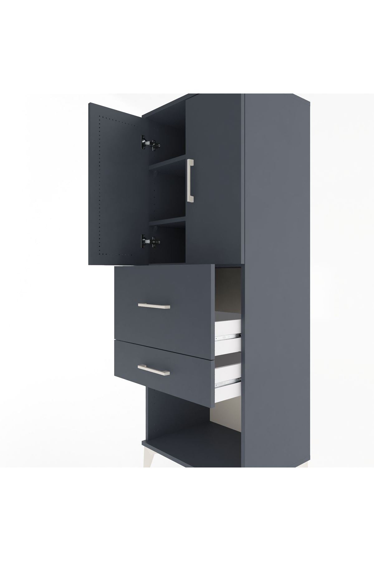 Hyperion Dolap 3 Raflı 2 Çekmeceli 2 Kapaklı 60x44x163 Antrasit-Antrasit