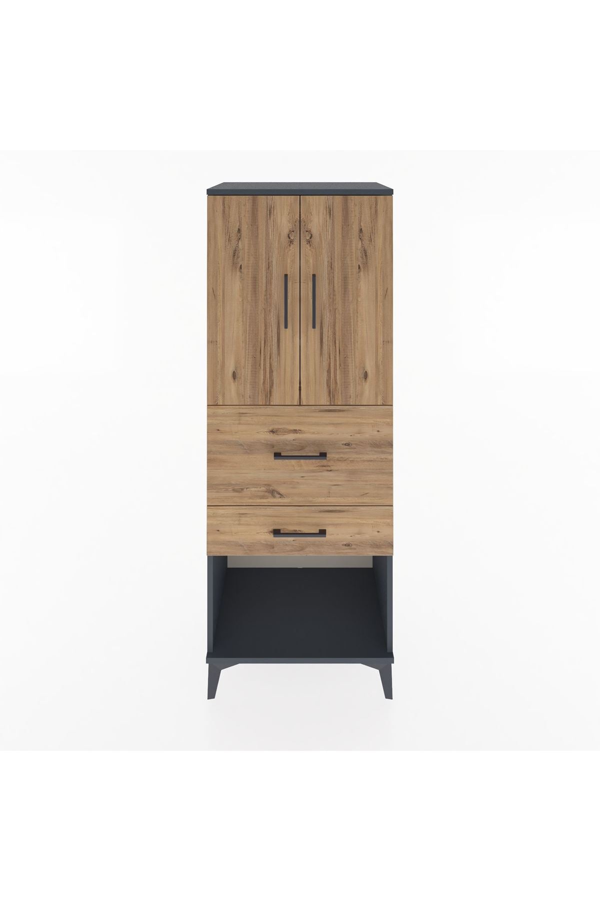 Hyperion Dolap 3 Raflı 2 Çekmeceli 2 Kapaklı 60x44x163 Antrasit-Çam