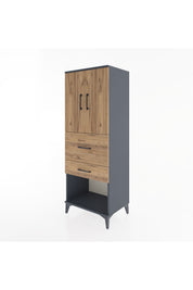 Hyperion Dolap 3 Raflı 2 Çekmeceli 2 Kapaklı 60x44x163 Antrasit-Çam