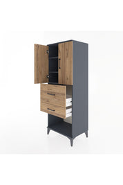 Hyperion Dolap 3 Raflı 2 Çekmeceli 2 Kapaklı 60x44x163 Antrasit-Çam
