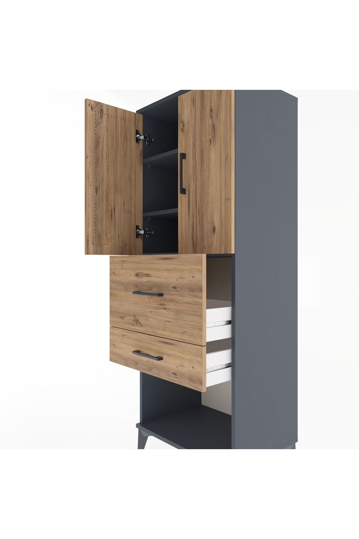 Hyperion Dolap 3 Raflı 2 Çekmeceli 2 Kapaklı 60x44x163 Antrasit-Çam