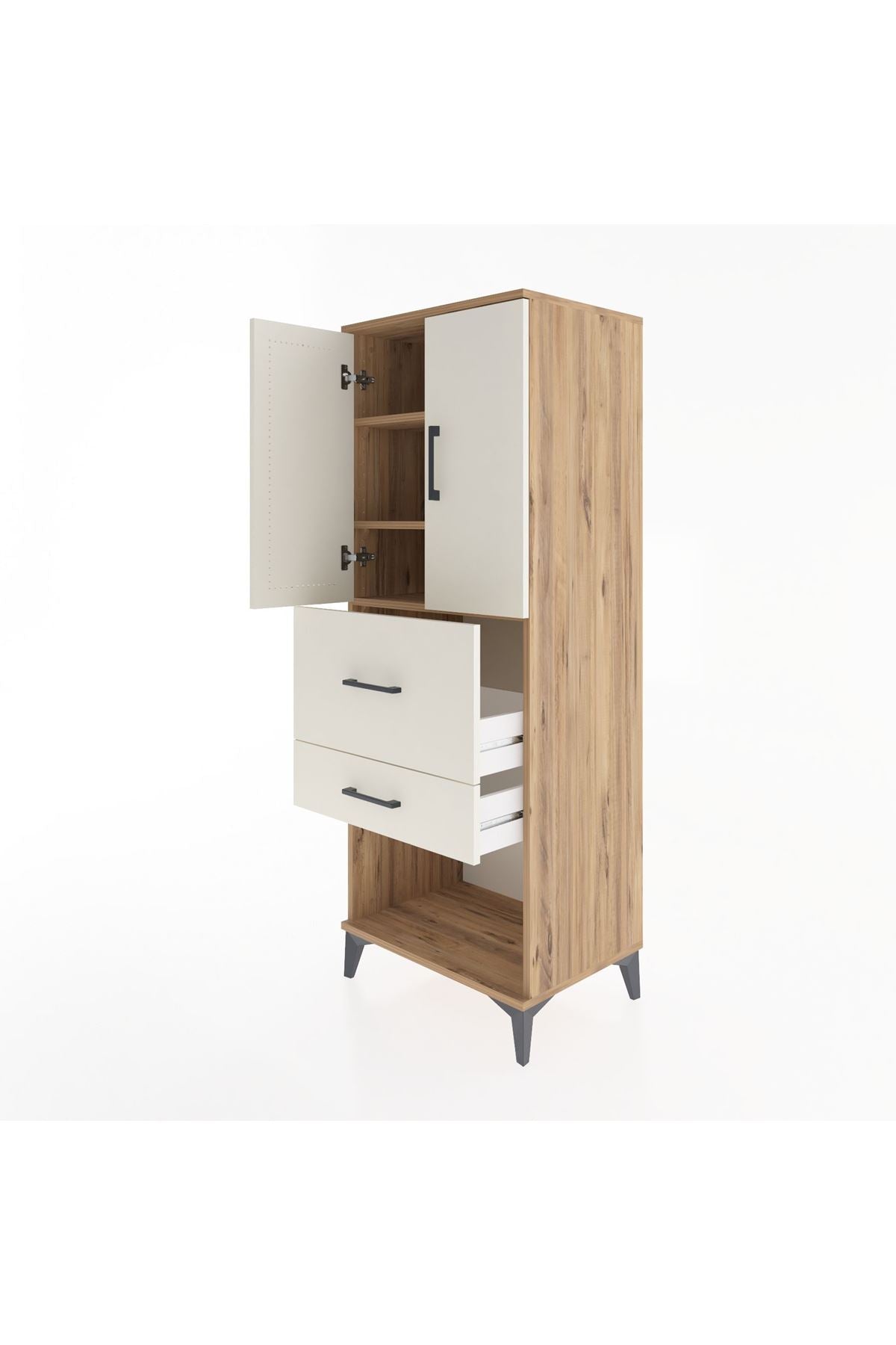 Hyperion Dolap 3 Raflı 2 Çekmeceli 2 Kapaklı 60x44x163 Çam-Aytaşı