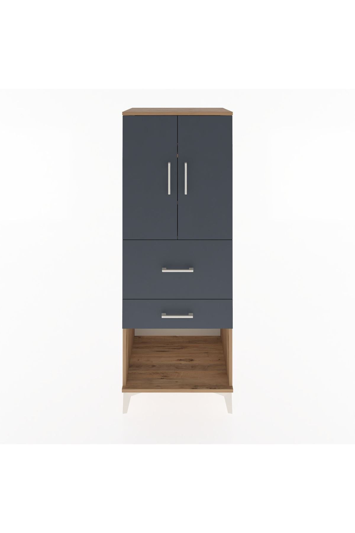 Hyperion Dolap 3 Raflı 2 Çekmeceli 2 Kapaklı 60x44x163 Çam-Antrasit