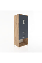 Hyperion Dolap 3 Raflı 2 Çekmeceli 2 Kapaklı 60x44x163 Çam-Antrasit
